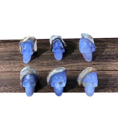 China Wholesale Natural Crystal Blue Jasper Stone Agate Skulls Geode China Chalcedony Skulls Geode Jade for sale