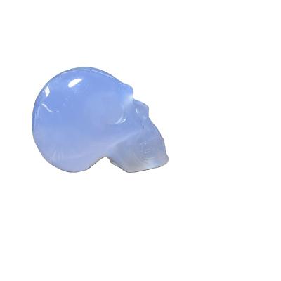 China Energy Crafts Crystal Gemstone Small Figurine China Decor Natural Hand Cut Skull Chakra Mini Size Chalcedony Gemstone Skull for sale