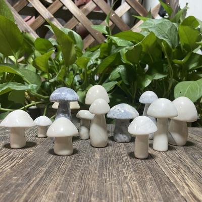 China Hot Sale Folk White Agate Amazon Art Jade Jasper Ivory Hand Carved Mushroom Decor Gemstone Mushroom Natural Crystal Carving Crafts for sale