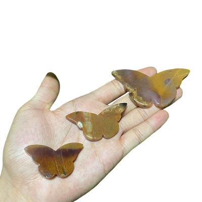 China Europe chalcedony gemstone wholesale bulk butterfly unlocks natural stone yellow agate butterfly crystal carving for gifts for sale