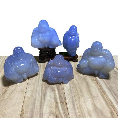 China Feng Shui Factory Sale Chinese Buddha happy blue chalcedony stone statue decoration for fengshui for sale