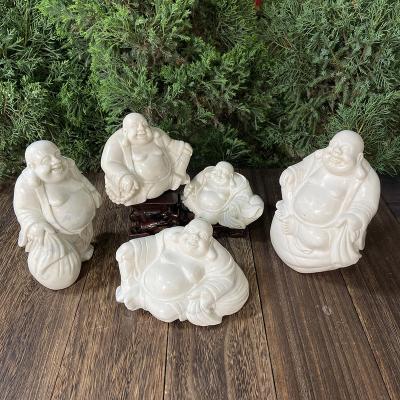 China Feng Shui China Lucky Laughing Jade Gemstone White Ivory Ivory Buddha Statue Buddha for fengshui home decor for sale