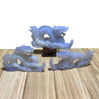 China Art Natural folk blue chalcedony chinese dragon carved jade luck fengshui crystal dragon carving crafts for home decoration for sale