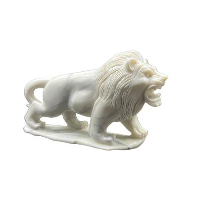 China White Agate Lion Carving Craft Natural Gemstone Jade Desktop Crystal Lion China New Products Ivory White Quartz Statue for sale