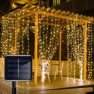 China Garden 3x3M Solar Led String Light Outdoor Fairy Curtain Lights Garland Window Christmas Decoration for Garden Party Solar Lamp for sale