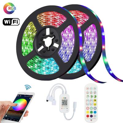 China Warehouse 2022 hot sale rgb led flexible strip light with smart wifi multi color 5m remote control 12 volt 5050 ip65 rgb led strip lights for sale