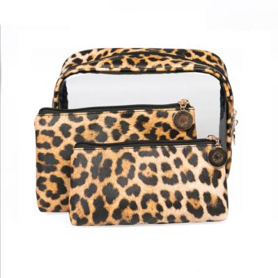 China Simple Custom Transparent PVC Travel Cosmetic Bag New Arrive High Quality Clear Leopard Make Up Bag for sale