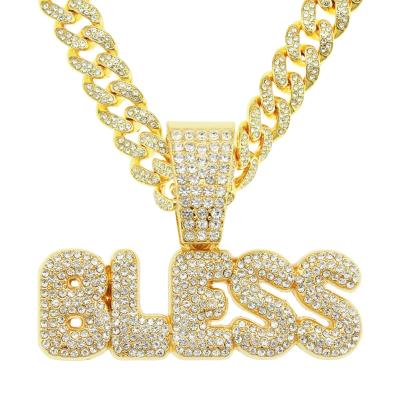 China Cool Cuba Chain Europe And USA Letters Personality Gold Diamond-studded Splicing Pendant Necklace for sale