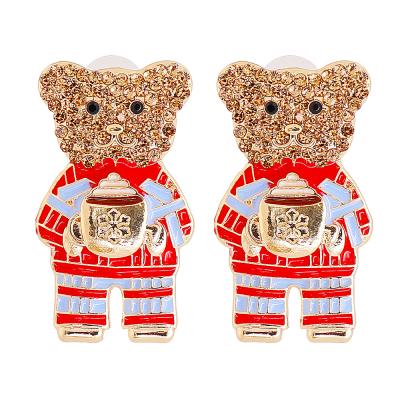 China Women's Alloy Oil Drip Diamond Earrings Creative Cute Cartoon Bear Fashion Earrings New European and American Retro for sale