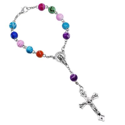 China Religious Colorful Acrylic Catholic Random Color Christian Rosary Beads Cross Bracelet Our Lady Bracelet Sublimation Rosary Bracelets Jewelry for sale