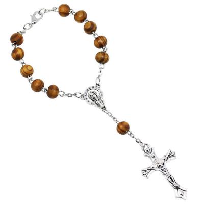 China Religious Wooden Beads Cross Catholic Rosary Bracelets Factory Direct Sale Sublimation Rosary Religious Bracelets for sale