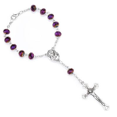 China New Virgin Mary Catholic Rosary Religious Purple Cross Rosary Sublimation Rosary Bracelets INRI Bracelet for sale