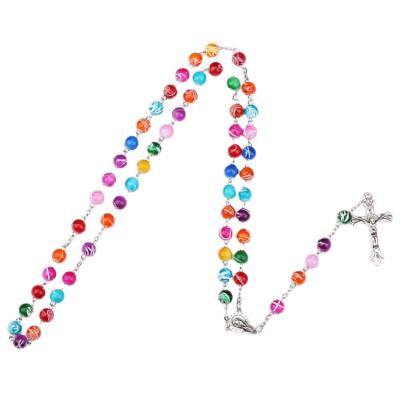 China Religious Catholic Rosary Necklace Beads Cross Jesus Our Lady of Christ Necklace Sublimation Rosary Necklace Catholic Jewelry for sale