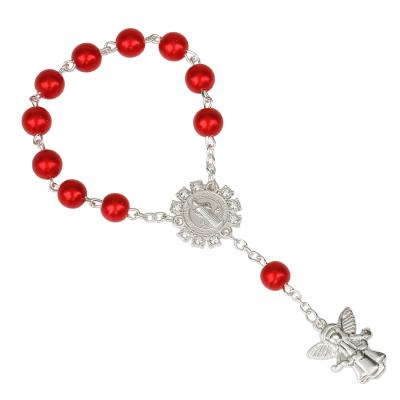 China Religious silver 8mm angel rosary rosary sublimation rosary Baptismal return bracelets cup pendant kids communion bracelet for sale