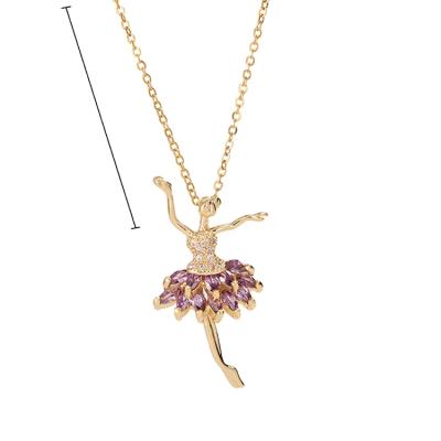 China New Fashion Zirconia Dancing Girl Explosive Colored Soft Titanium Steel Necklace Ballet Girl Clavicle Chain for sale