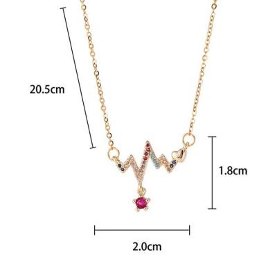 China Vintage European And American Fashion Necklace Shape Electrocardiogram Trend Pendant With Diamonds for sale