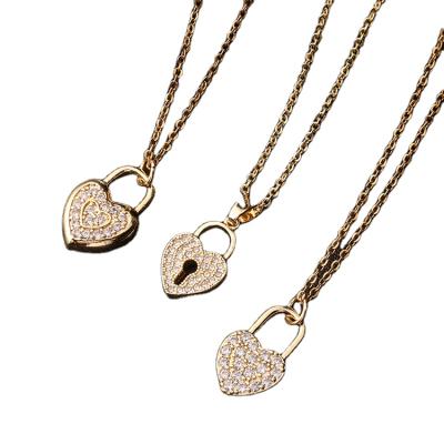 China Romantic Premium Sense Locking Tidal Female Gold Statistical Necklace Love Geometric Zirconia Clavicle Chain for sale