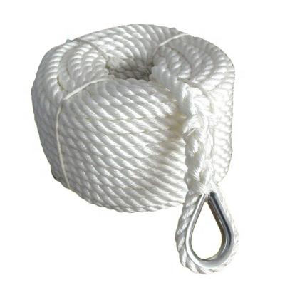 China High Tensile White 3 Strand 18 Mm Twist Twisted Nylon Marine Dock Rope With Eye Splice for sale