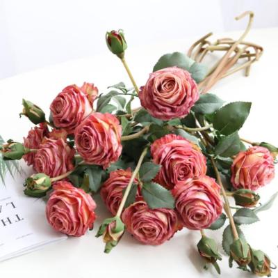 China Fashionable Simulation Rose Flowers Artificial Flowers Natural Touch 2 Heads Bouquet to Match Decor for sale