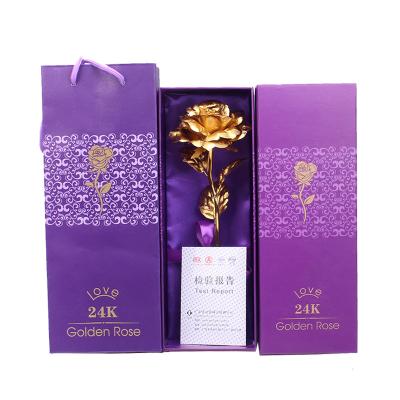 China Customized High Quality Eco - Friendly Gift Box 24K Gold Rose Flower Artificial Golden Roses for sale