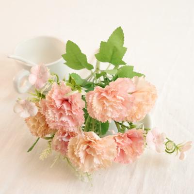 China 7 Head Silk Carnation Bouquet Eco - Friendly Wholesale Artificial Flowers For Mother 's Day for sale