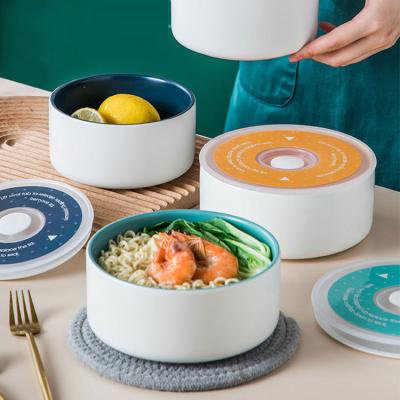 China Microwaved Microwaved Small Office Worker Bento Box Bowl Soup Nodes Macaron Color Quantitative Small Bowls With Lid for sale