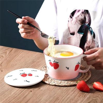 China Creative Japanese Ceramic Instant Noodle Hand-Painted Bowl With Lid And Handle Student Instant Noodle Cup Large Capacity Lunch for sale