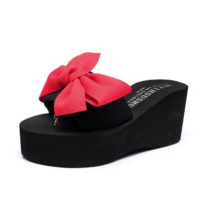 China Wholesale Custom-Made Leisure Sweet Fashion Trend Summer Trend Thick Soles Wear-Resistant Thick High Heels Anti Bow Slippers Sandals For Women for sale