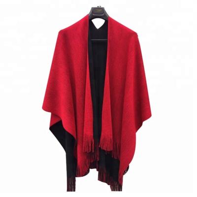 China New fringed women's capes shawl women's woolen cape shawl blanket Ruana kimono poncho solid color double sides plaid shawls plus size shawls for sale