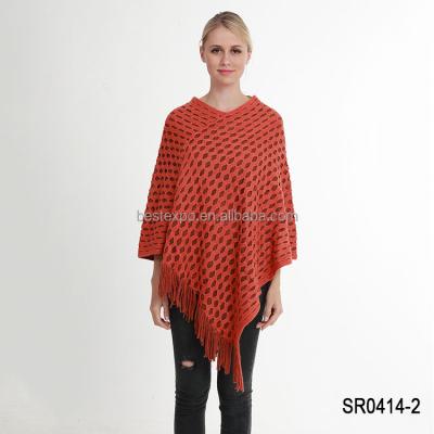 China Anti-Shrink Women's Stylish Knitted Poncho Top With Hole And Fringed Sides Latest Knitted Sweater Designs For Girls for sale