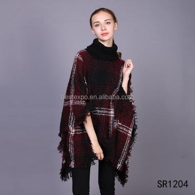 China 2017 New Wholesale Women's Anti-Shrink Color Plaid Sweater Turtle Neck Poncho Loose Oversized Mexicano for sale