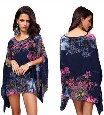 China Wholesale Women Fancy Chiffon Blouses Fashion Batwing Kaftan Poncho Anti-Shrink Shawl With Multi-way Tunic Bottom Magic Tops for sale