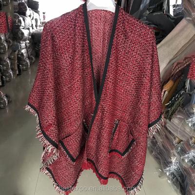 China Wholesale Acrylic Ladies Knit Wraps With Pocket Yaks Cashmere Fringe Blanket Kashmir Red Wool Shawl for sale