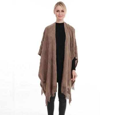 China 2018 New Fashion Lady Sweater Coat Anti-pilling Cardigans Long Knit Tassel Poncho Shawl Blanket for sale