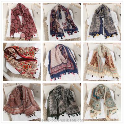 China Wind Tassel Girl Shawl Cotton/Viscose 2017 Spring News Turkish Hijab Wholesale Cotton Ethnic Silk Scarves for sale