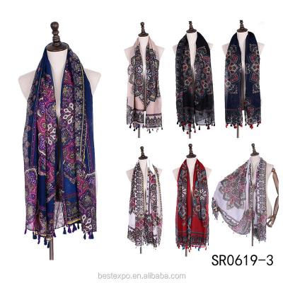 China New Fashion Woman Flower Long Tassel Scarf Prayer Shawl Hijabs Muslim Prayer Shawl New Fashion Woman Flower Long Tassel Muslim Prayer Shawl Scarf Hijabs for sale