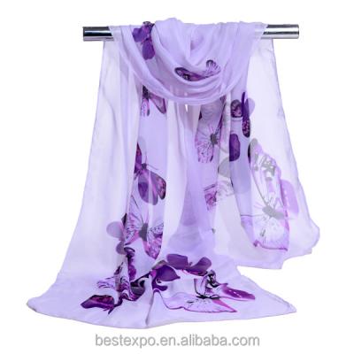 China 2017 Wholesale Chiffon Butterfly Print Hijab Shawls Ladies Fashion Chiffon Scarf for sale