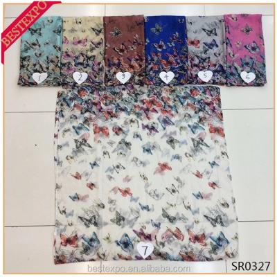 China Wholesale Chiffon Women Butterfly Scarf Summer Veil Pashmina Bubble Chiffon Fancy Animal Print Shawl for sale