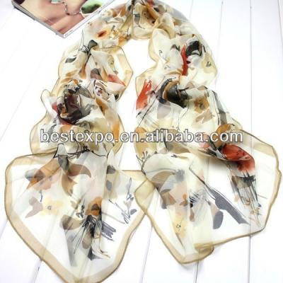 China Fashion Scarves Women's Ladies Ladies Medium Long Chiffon Stole Scribble Flower Printed Soft Wrap Scarf Wholesale for sale