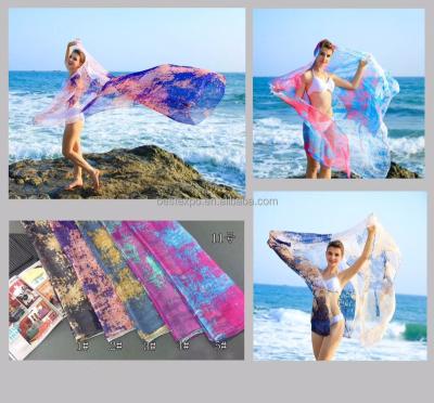 China Custom Imitated Digital Printing Chiffon Scarf New Big Sunscreen Shawl Beach Lady Summer Travel Woven Silk Scarves for sale