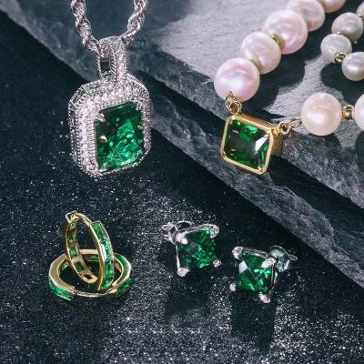 China CROCHET Christmas Gift 4-Piece Emerald Golden Hoop Earring May Irregular Freshwater Pearl Necklace Jewelry Set Pendant for sale