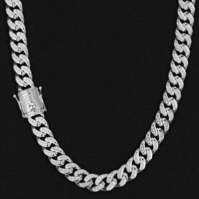 China 14MM Hip Hop Jewelry Non-fading Silver Gold Plated Miami Cuban Link Fork Cuban Link CZ Iced Out Diamond Cuban Chain Men's Chain Necklace Outlet for sale