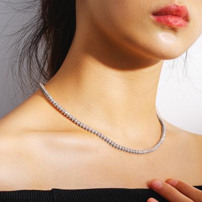 China 5A Outlet 5A CZ Zincon Diamond Hip Hop Jewelry 3mm Gold Non-fading Silver Iced Fork 3 Setting Tennis Chain Necklace for sale