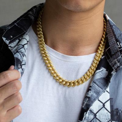 China Hiphop Hip Hop Jewelry 12MM Gold Plated CZ Diamond Prong Iced Out Cuban Link Chain Chain Chain for sale