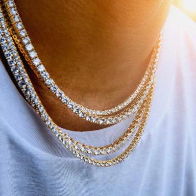 China Non-fading 5A White Gold Plated 3mm CZ Iced Out Tennis Necklace For Women Diamond Men Tennis Necklace Chain Set Jewelry Tennis Chain for sale