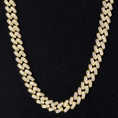 China Wholesale 12mm Hip Hop Jewelry 5A CZ Cold Plated Cuban Fork Stick Chain for sale