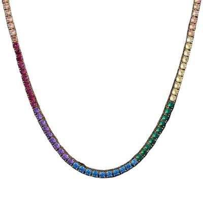 China Ambient Pink 4mm Iced Out Tennis Rainbow Multi Color Zircon Chain Necklace For Women Men for sale