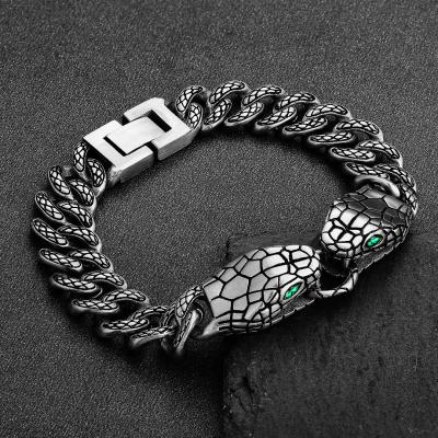 China Non-fading Drop Shipping Low MOQ 12mm Silver White Gold Plated Hip Hop Stainless Steel Jewelry Snake Bangle Jewelry For Men for sale