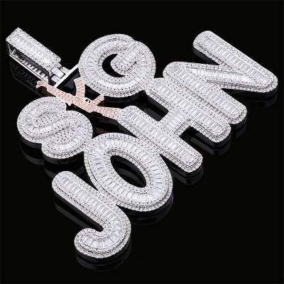 China Custom Hip Hop VVS Moissanite Iced Out Zirconia Baguette Diamond Charm Letter Name Logo Non-fading Photo Necklace Pendant Large for sale