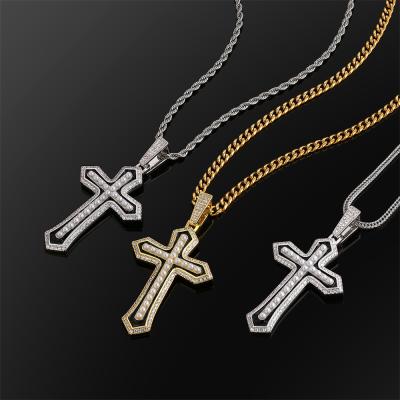 China Pearlescent Non-fading Diamond Luxury Pearl Cross Necklace Pendants Hip Hop Bling White Gold Cubic Zircon Jewelry Necklace for sale